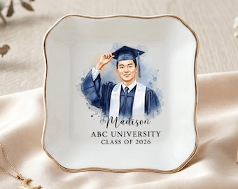 Piatto di laurea personalizzato per laureati, regalo per la classe del 2026, piatto ricordo in ceramica, foto personalizzata, nome e scuola.