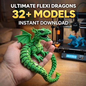 3D Printed Dragon STL Files | Flexi Articulated Dragon Models Bundle | 32+ 3D Print Dragons