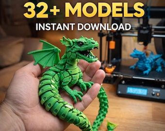3D Printed Dragon STL Files | Flexi Articulated Dragon Models Bundle | 32+ 3D Print Dragons
