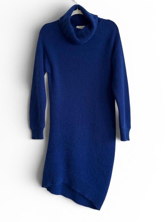 blue cashmere sweater dress Vintage CELINE Mohair Asymmetrical Knit Dress Made in Italy Luxury Designer Dress lightweight yarns