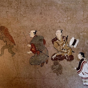 Japanese Edo Period Scroll Print “Sarumawashi (Monkey Leader)” | Museum Reproduction | Vintage Japanese Art Plate