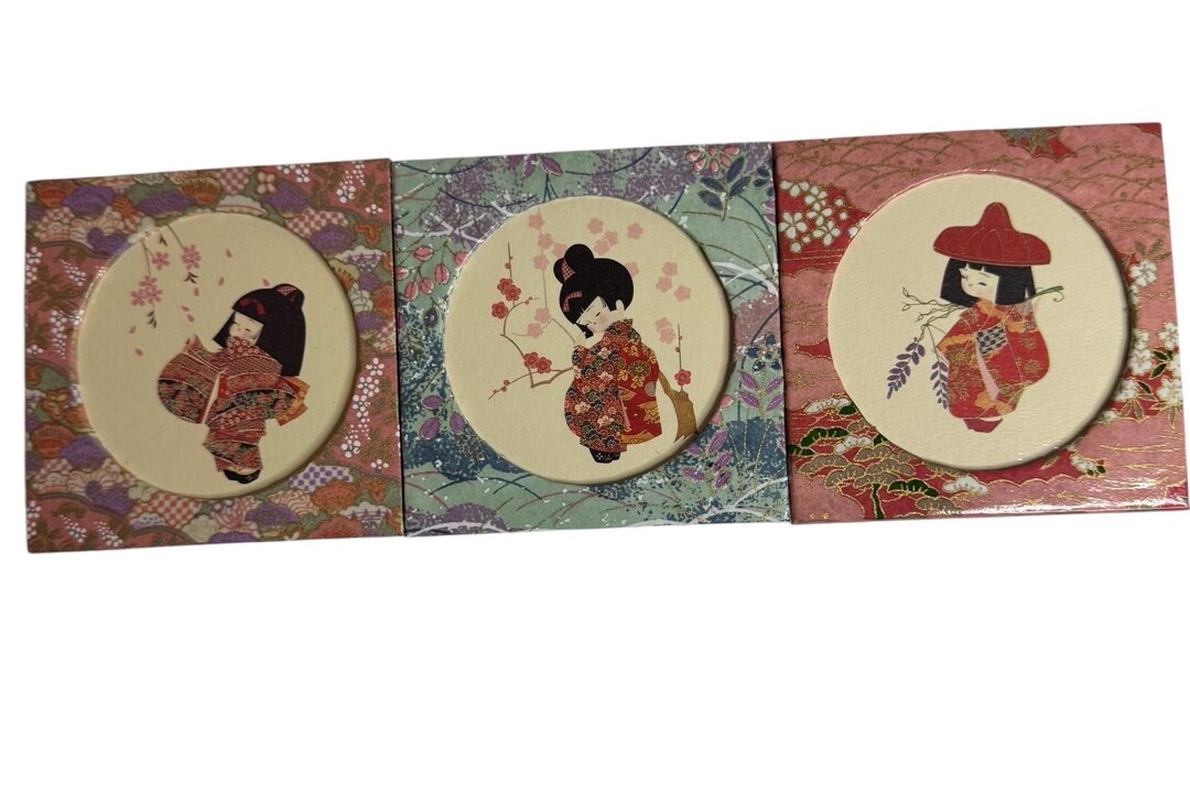 Set of 3 Japanese Paper Plaques: Geisha Kimono Wall Decor, Vintage ...