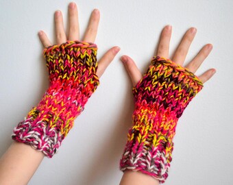 Size Small Fingerless Gloves - Scrappy Fingerless Gloves - Warm Color Palette Fingerless Gloves - Small Fingerless Mittens