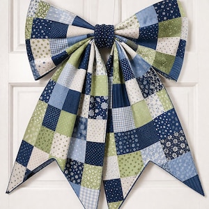 Oversized Quilted Bow Sewing Pattern | DIY Coquette Door Hanger & Wall Decor | Large Puffy Bow PDF Guide | Modern Scrappy Quilting Project