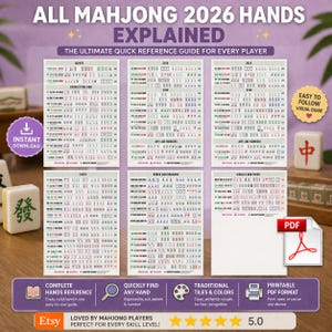 2026 Mahjong Visual Master Guide | Large Print NMJL Cheat Sheet | Beginner Strategy & Hand Tracker PDF