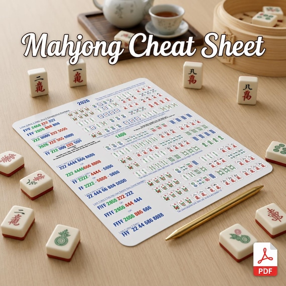 Mahjong 2026 Printable Cheat Sheet, American Card 2026 Hands Guide, Beginner Mahjong Help, Hand Guide Cheat Sheet -Visual Mahjongg Reference