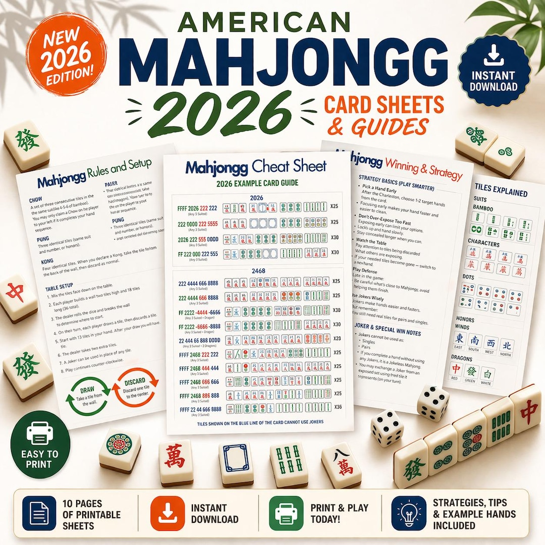 2026 Mahjong Visual Cheat Sheet | NMJL Beginner Reference Guide ...