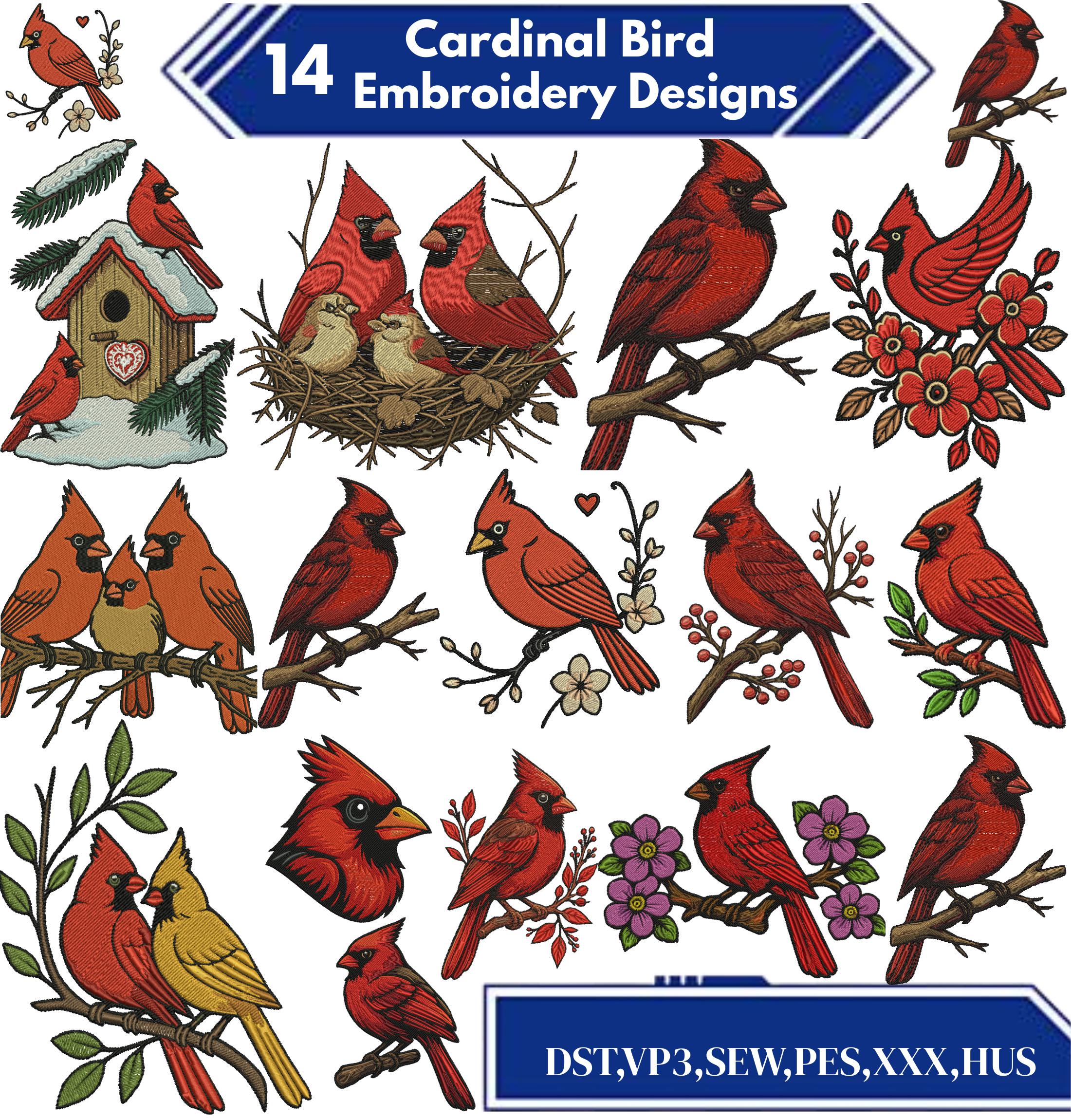 Red Cardinal Floral Embroidery Designs (digital Download) - Etsy