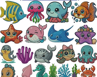 スケッチで海の生き物セットの刺繍デザインを作ろう - Etsy 日本