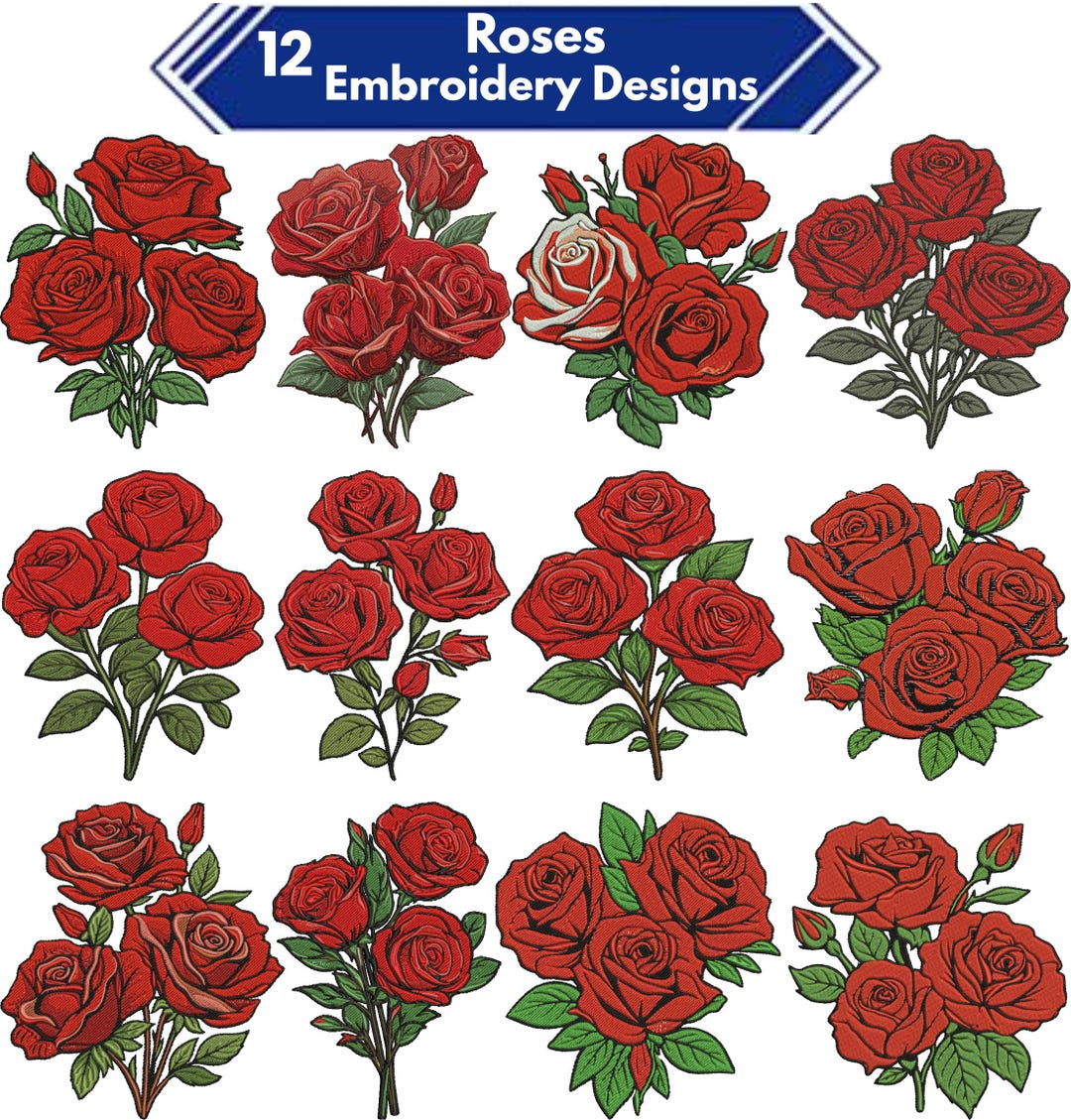 Embroidery Roses Pattern Red Roses Embroidery Design | Romantic Floral Rose Machine Embroidery ...