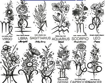 Sternzeichen Stickmuster, 12 Horoskop Zeichen