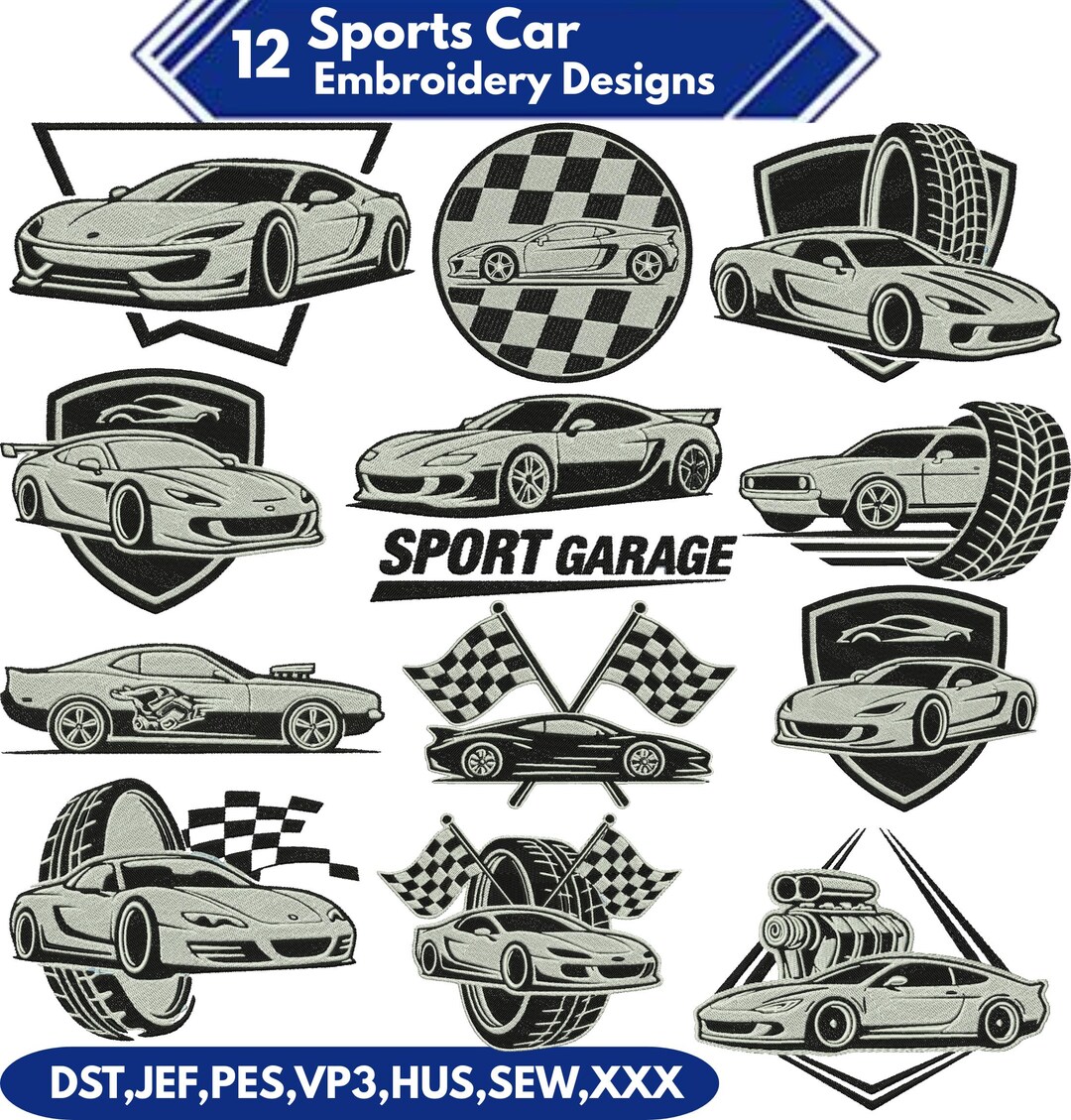 Etsy Racing Designs Sports Car Embroidery Designs | Racing Car Logos (digital Download) - Etsy