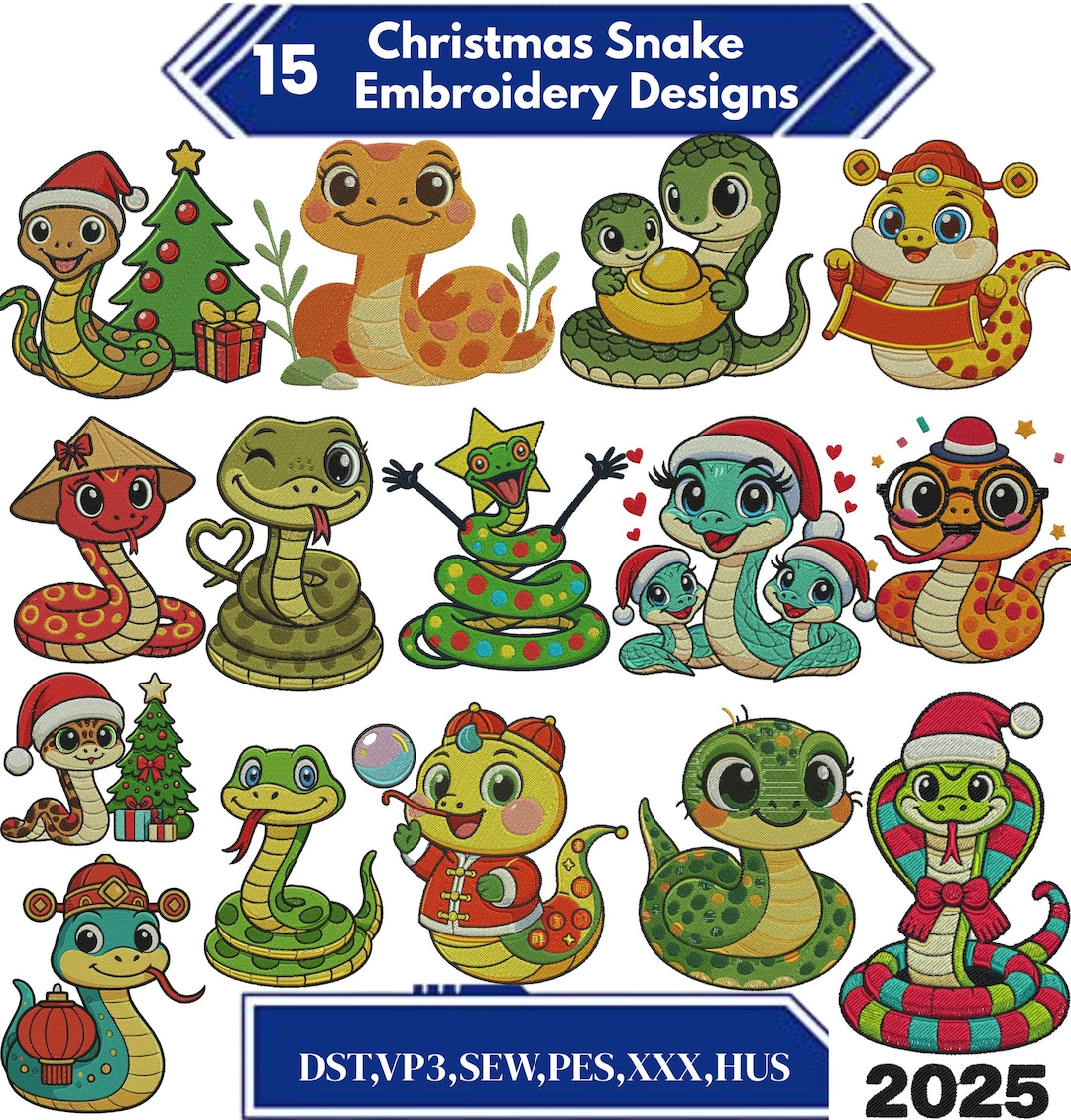 Pes Format Snake Snakes Embroidery Designs | Cute and Funny Christmas Snake Bundle ...