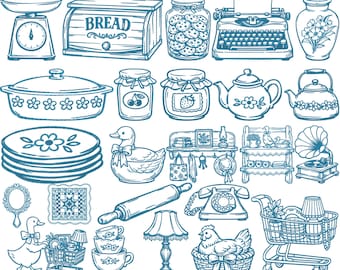 Vintage Küche Stickmuster - Retro Bauernhaus Cottage Bundle (Digitaler Download)