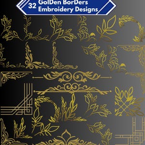 Golden Borders Embroidery Design Bundle | Luxury Frame & Corner Border Stitch Files for Machine Embroidery
