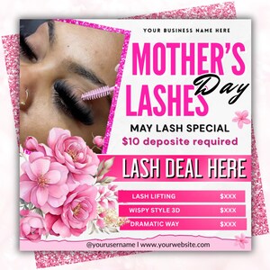 Mother's Day lash Special Flyer, May lashes Flyer, lash pricelist, lash Artist, lash Special Deals, lash Sale, lash Esthetician, Canva