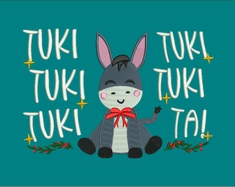 Diseño de bordado del adorable burro Tuki Tuki – Patrón de burro navideño – Archivo de bordado a máquina festivo – Descarga instantánea
