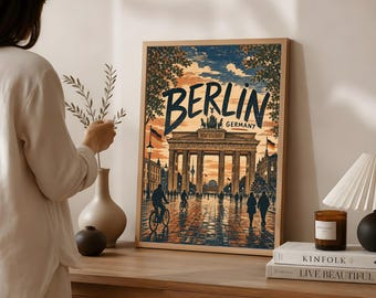 Berlin Travel Poster, Brandenburg Gate Vintage City Wall Art