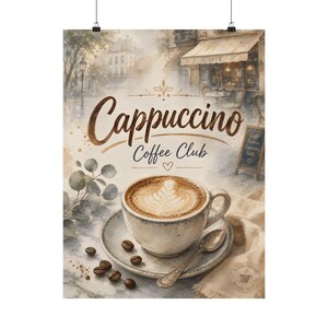 Stampa del Cappuccino Coffee Club, poster vintage da caffetteria, decorazione da parete per la cucina. immagine 10