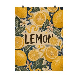 Lemon Wall Art, Vintage Citrus Kitchen Poster, Mediterranean Fruit Decor image 2