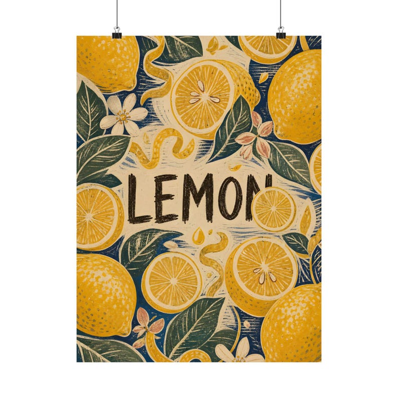Lemon Wall Art, Vintage Citrus Kitchen Poster, Mediterranean Fruit Decor image 2
