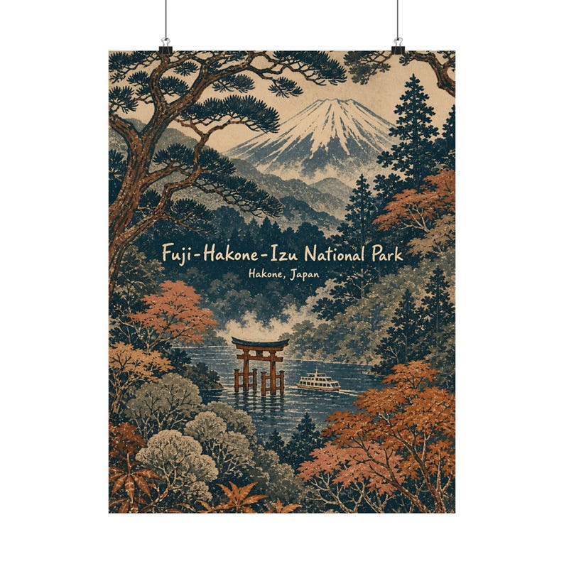 Mount Fuji Poster, Japanese Landscape Wall Art, Vintage National Park Decor image 2