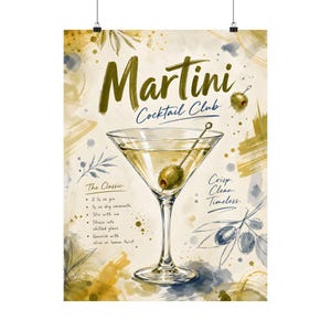 Martini Cocktail Club Wall Art, Classic Drink Recipe Print, Kitchen Bar Decor image 2
