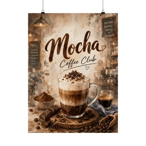 Wandbild „Mocha Coffee Club“, Küchendeko-Druck, Poster für Cafés Bild 4