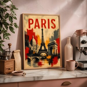 Paris Travel Print, French Cityscape Wall Art, Vintage European Poster