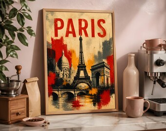 パリ旅行プリント、フランスの街並みウォールアート、ヴィンテージヨーロッパポスター