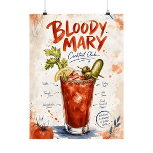 Bloody Mary Cocktail Art, Kitchen Wall Decor, Brunch Drink Recipe Print image 2