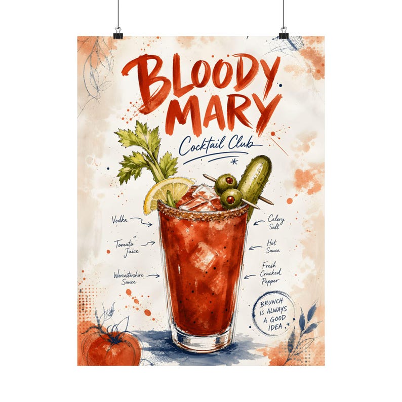 Bloody Mary Cocktail Art, Kitchen Wall Decor, Brunch Drink Recipe Print image 2