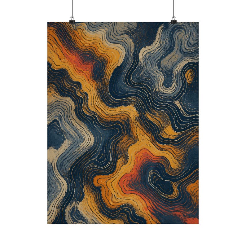 Abstract Topographic Map Wall Art, Earth Tones Ocean Waves Poster Print image 2