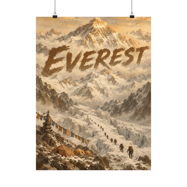 Póster del Monte Everest, Arte mural de expedición al Himalaya, Decoración de viaje vintage imagen 2