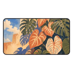Alfombrilla de escritorio con hojas de monstera tropical / Alfombrilla de ratón con ilustración botánica de plantas imagen 2