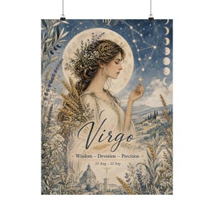 Virgo Zodiac Poster, Celestial Botanical Astrology Wall Art image 2