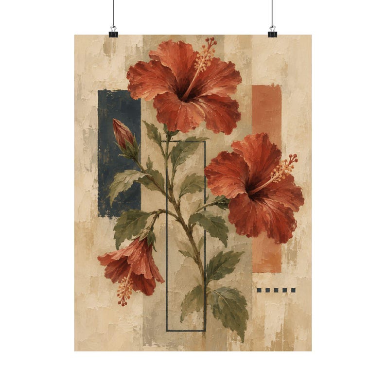 Wandbild mit rotem Hibiskus, modernes botanisches Mattposter Bild 2