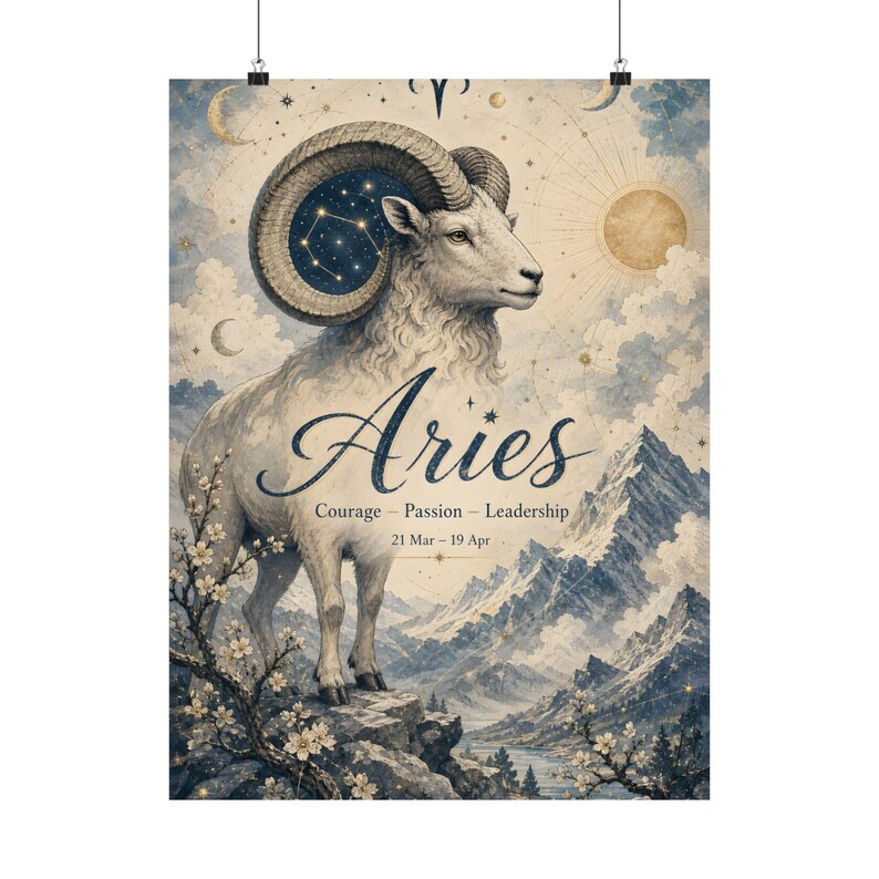Póster del zodíaco Aries, arte mural de astrología del carnero celestial imagen 2
