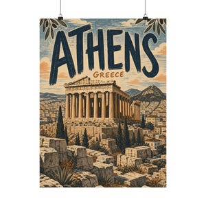 Athens Travel Poster, Vintage Greece Wall Art, Parthenon Decor image 2