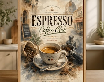 Kunstdruck mit italienischem Kaffee, Deko für die Espressobarista-Küche, Wandposter für Cafés