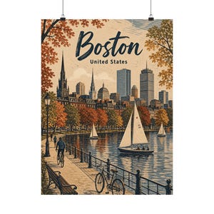 Boston Travel Poster, Vintage New England Fall Wall Art image 2