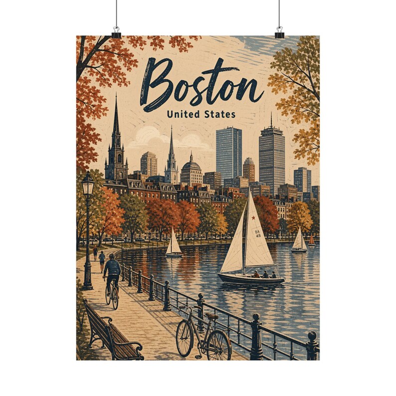 Boston Travel Poster, Vintage New England Fall Wall Art image 2