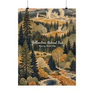 Póster del Parque Nacional de Yellowstone, Arte mural de viajes vintage de Wyoming imagen 2