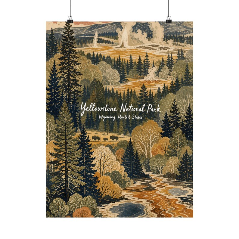 Póster del Parque Nacional de Yellowstone, Arte mural de viajes vintage de Wyoming imagen 2