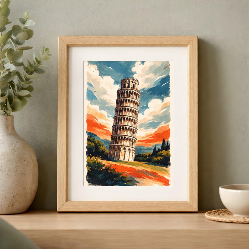 Leaning Tower of Pisa Poster | Printable Wall Art | Italy Travel Print | Watercolor Landscape | Downloadable Prints - Image 3