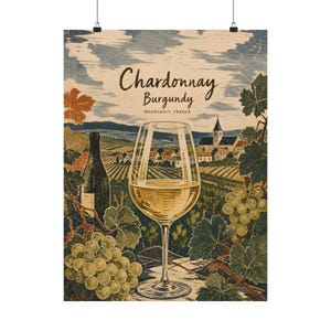 Affiche de vin Chardonnay, art mural de cuisine vintage des vignobles de Bourgogne image 2