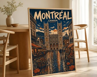Montreal Travel Poster, Notre Dame Basilica Art, Vintage Canada Wall Decor