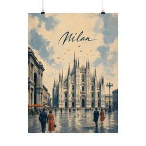 ミラノ旅行ポスター、ミラノ大聖堂アート、ヴィンテージイタリア都市装飾 画像 2