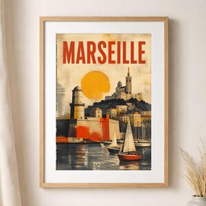 Marseille Travel Art Print, French Riviera Cityscape, Vintage Mediterranean Wall Art
