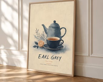 Póster de té Earl Grey, arte mural vintage para la cocina, decoración para clubes de té.